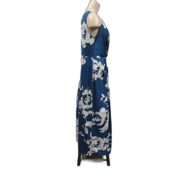 CLARA SUN WOO Crushed Silk Knit Center Slit Maxi Dress Sz M 12 Blue White Floral - Picture 6 of 15